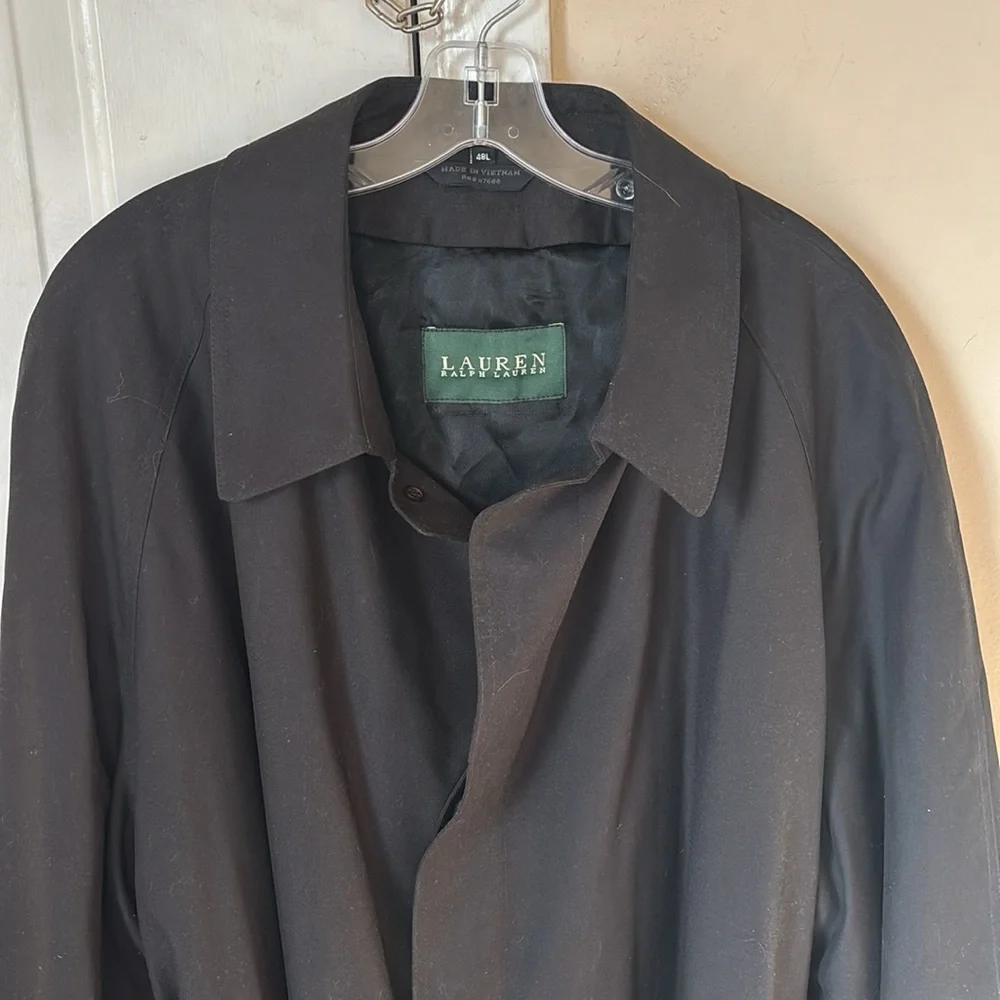 Lauren‎ Ralph Lauren Men’s Black Tie Belted Trench Coat Size 48
